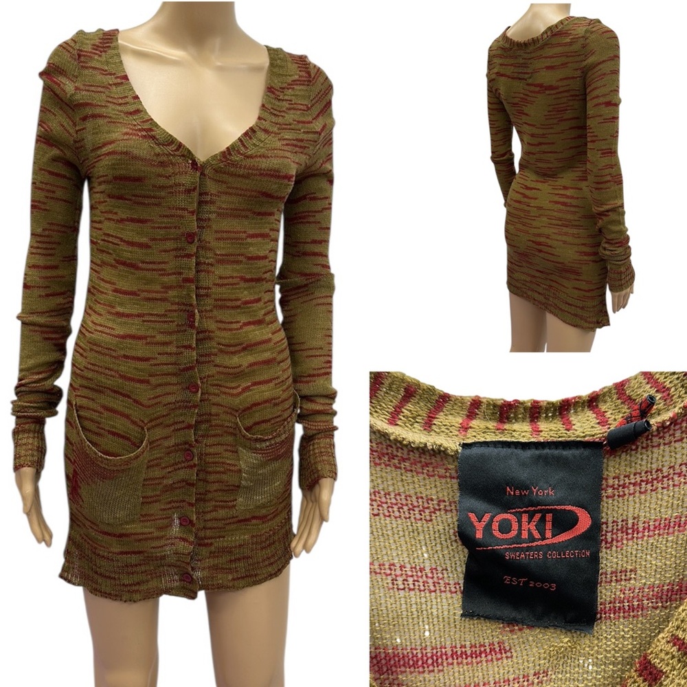 New York Yoki Collection Beach Knit Tunic Length Acrylic Cardigan Womens Small